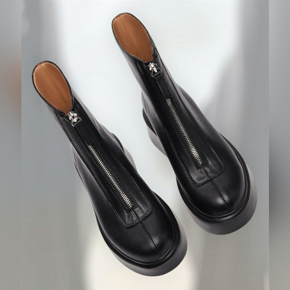 Moto 8.5 Preppy Boho Platform Whimsigoth Grunge Black Leather Ankle Boots New - Picture 5 of 10